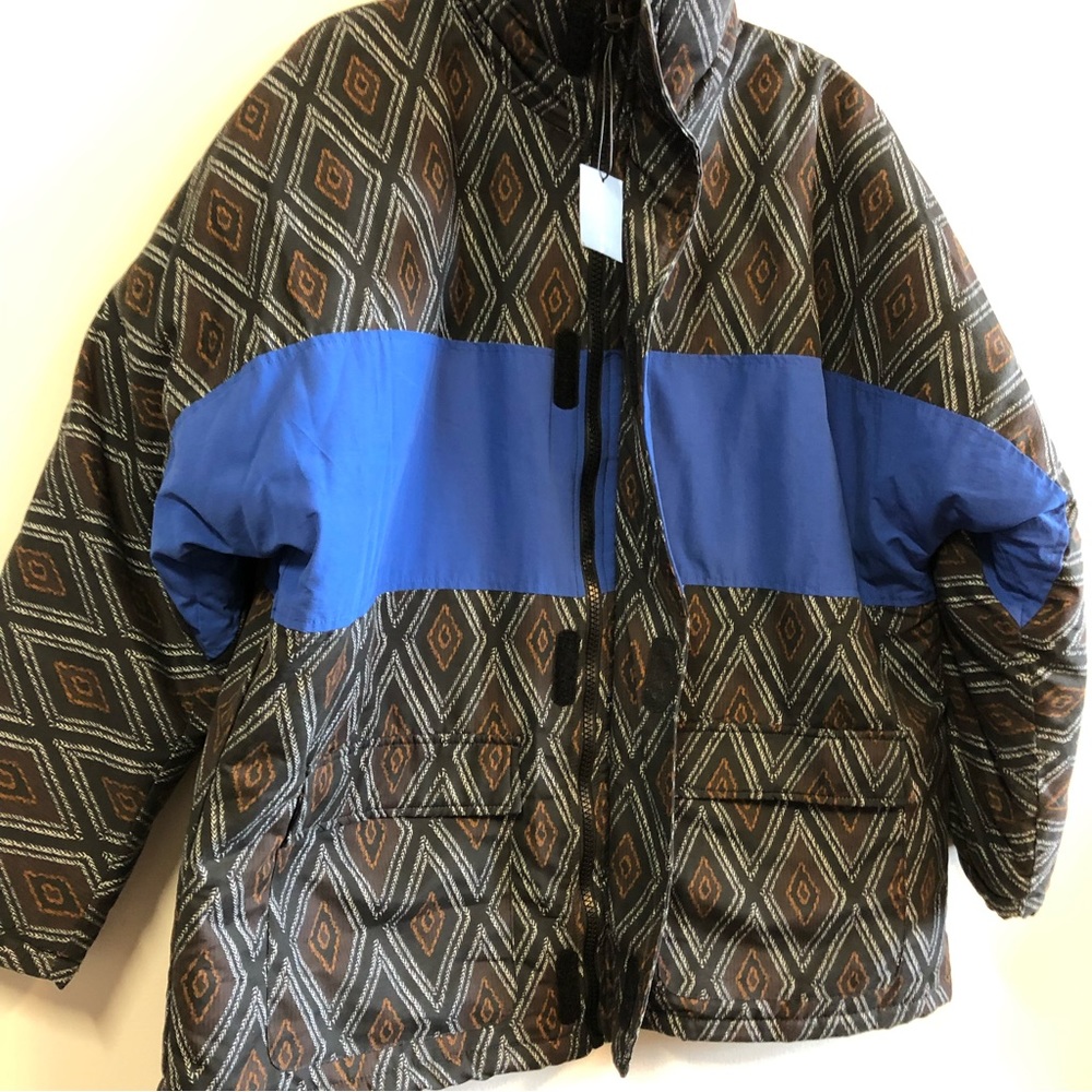 Zara Mens Colorblock Diamond Print Puffer Winter Jacket Size Large NEW - Picture 2 of 14
